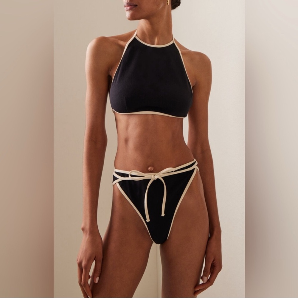 LISA MARIE FERNANDEZ halter tie bikini set in black and natural, US size small